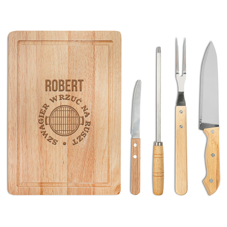 Zestaw do grilla z deską DLA PROFESORA OD GRILLA + IMIĘ