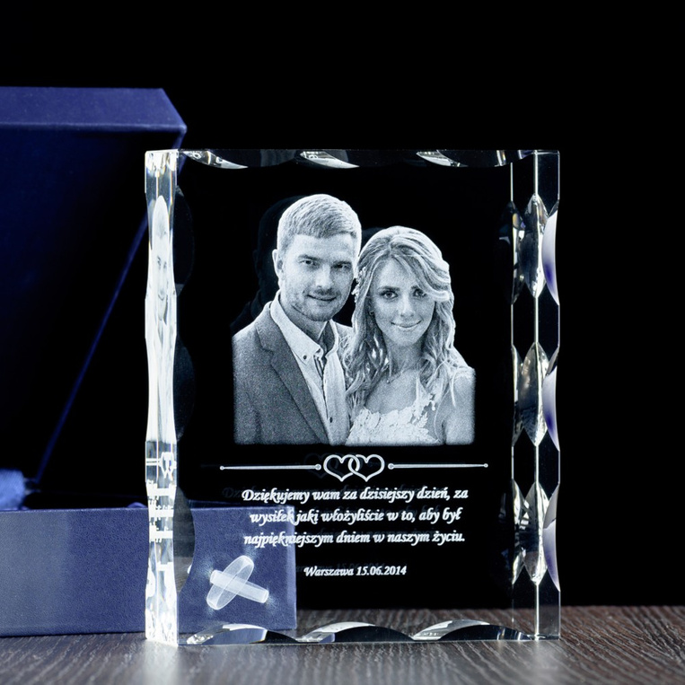 Podziękowania ślubne dla rodziców - fotokryształ 150x120x40 mm, grawerowana statuetka