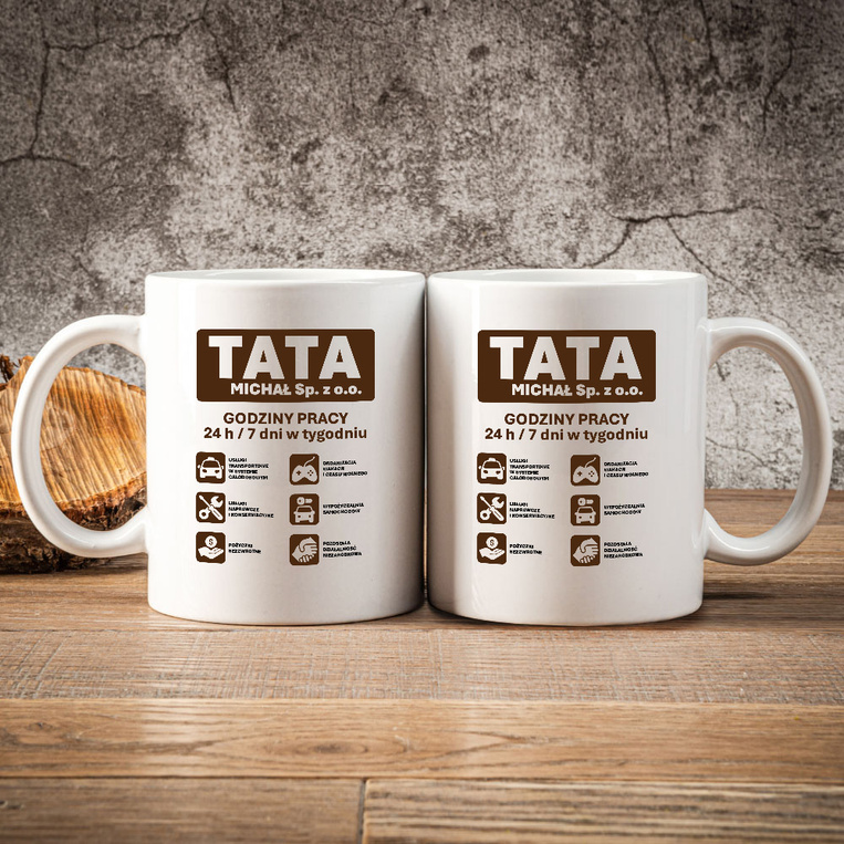 Kubek dla Taty „TATA Sp. z o.o.” – personalizowany kubek z nadrukiem