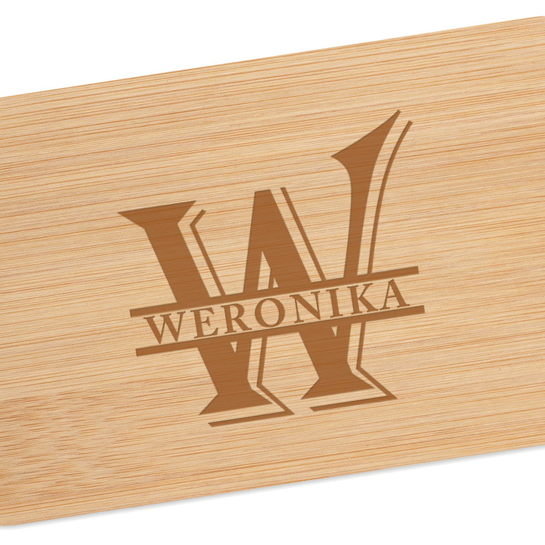 Lunch box biały z bambusową pokrywką GRAWEROWANY MONOGRAM