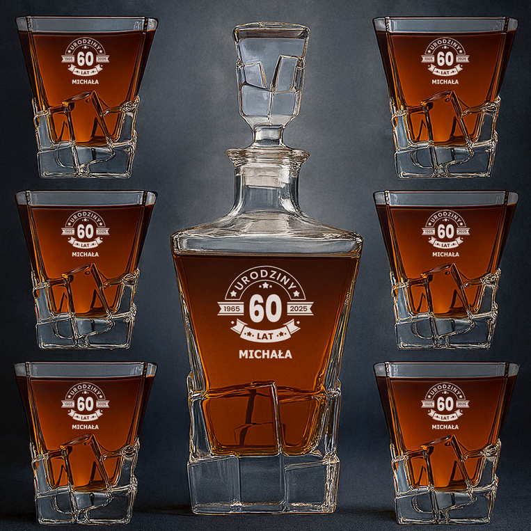 Zestaw do whisky z grawerem na 60 URODZINY – karafka i 6 szklanek