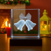 FOTOLAMPKA 3D 100x100x100 mm - Kryształowa statuetka 3D z dzwonkami
