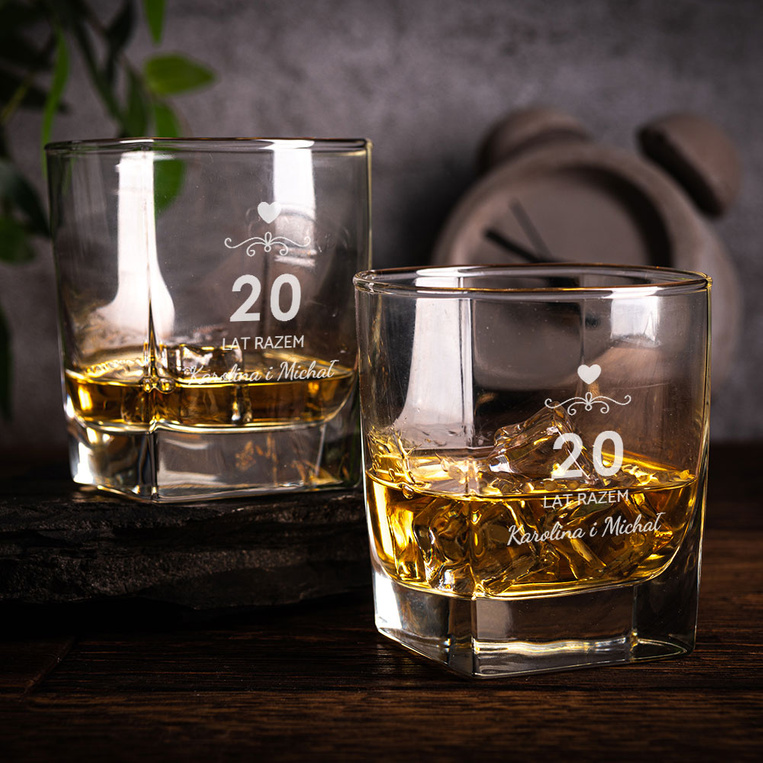 2 Szklanki do whisky na prezent na 20 ROCZNICĘ ŚLUBU