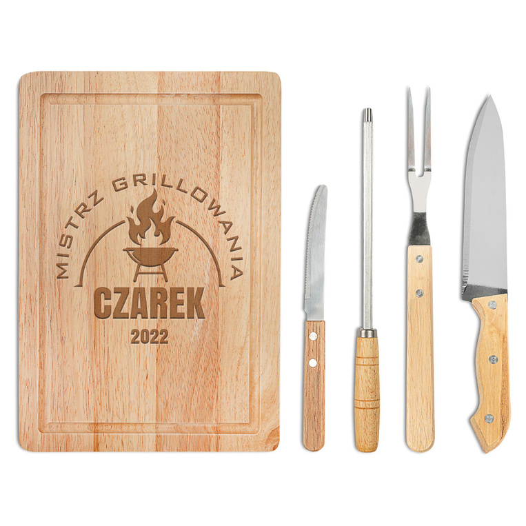 Zestaw do grilla z deską DLA MISTRZA GRILLOWANIA + IMIE