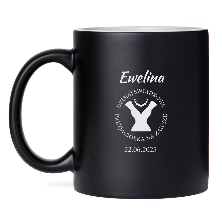 Czarny kubek z grawerem PODZIĘKOWANIA DLA ŚWIADKOWEJ