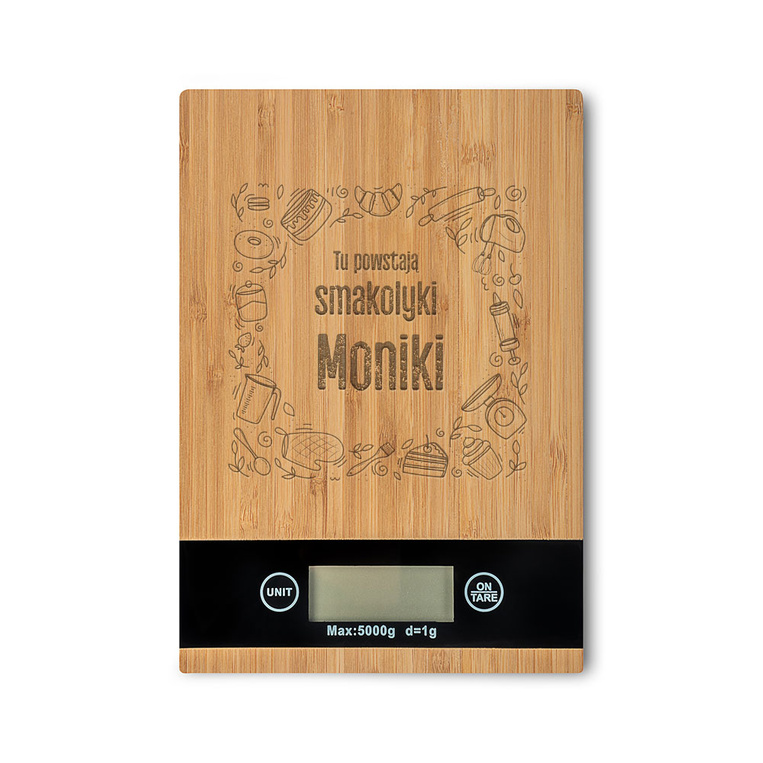 NA PREZENT Waga kuchenna prostokątna z grawerem SMAKOŁYKI MONIKI
