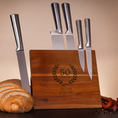 5 noży z grawerowanym blokiem magnetycznym– prezent na 50. ROCZNICĘ ŚLUBU