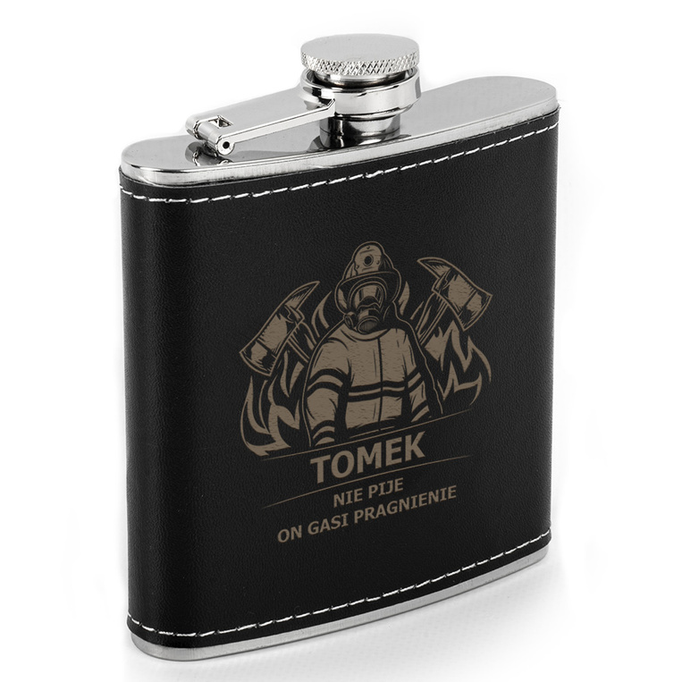 Piersiówka DLA STRAŻAKA z grawerem IMIĘ + NIE PIJE ON GASI PRAGNIENIE