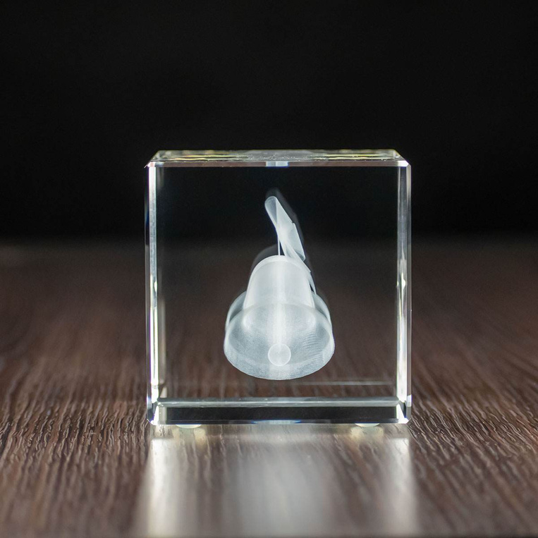Statuetka szklana 3D z grawerem świątecznych dzwonków – fotolampka LED z personalizacją