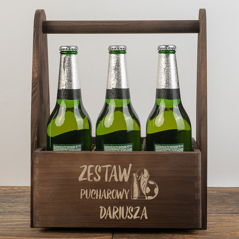 Nosidło drewniane na piwo z grawerem ZESTAW PUCHAROWY + IMIĘ