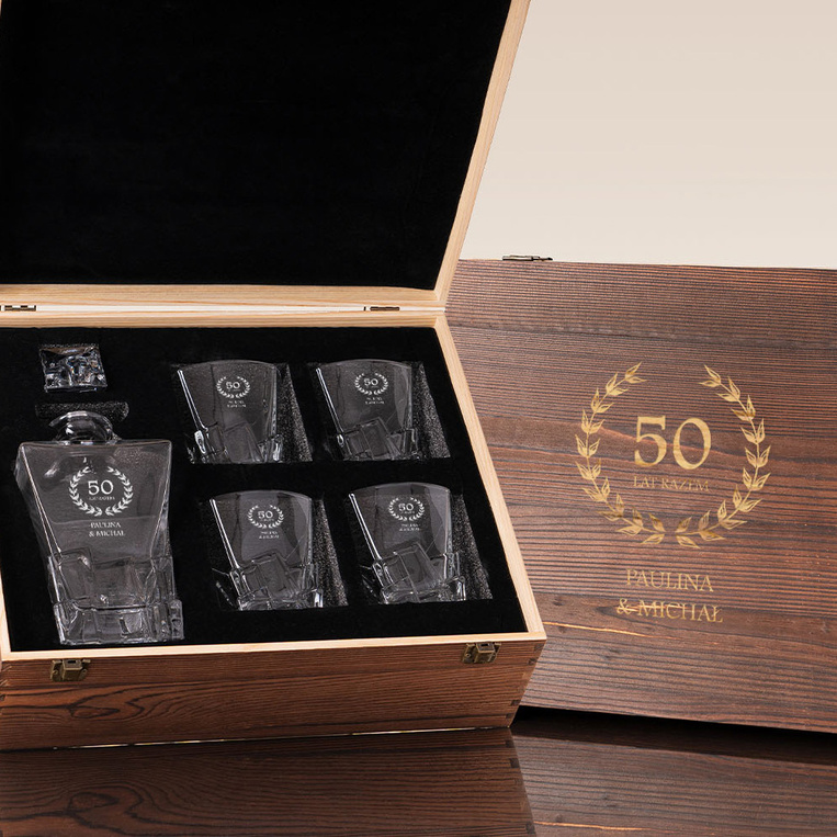 Zestaw whisky na 50-lecie ślubu – ZŁOTE GODY – prezent z grawerem