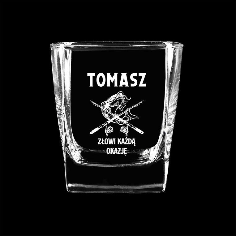 Szklanka do whisky DLA WĘDKARZA z grawerem ZŁOWI KAŻDĄ OKAZJĘ + IMIĘ