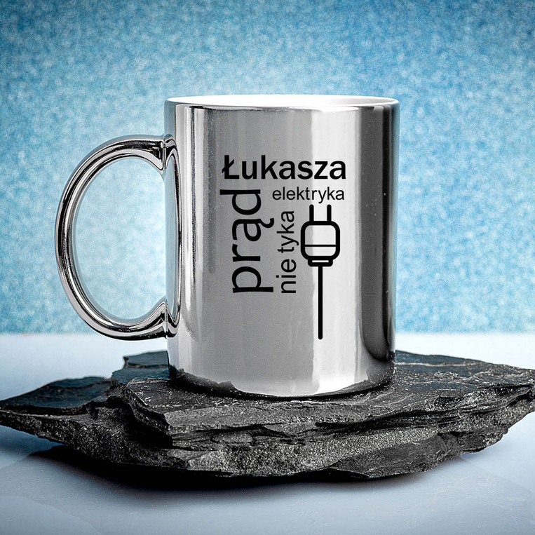Kubek srebrny z nadrukiem na PREZENT DLA ELEKTRYKA