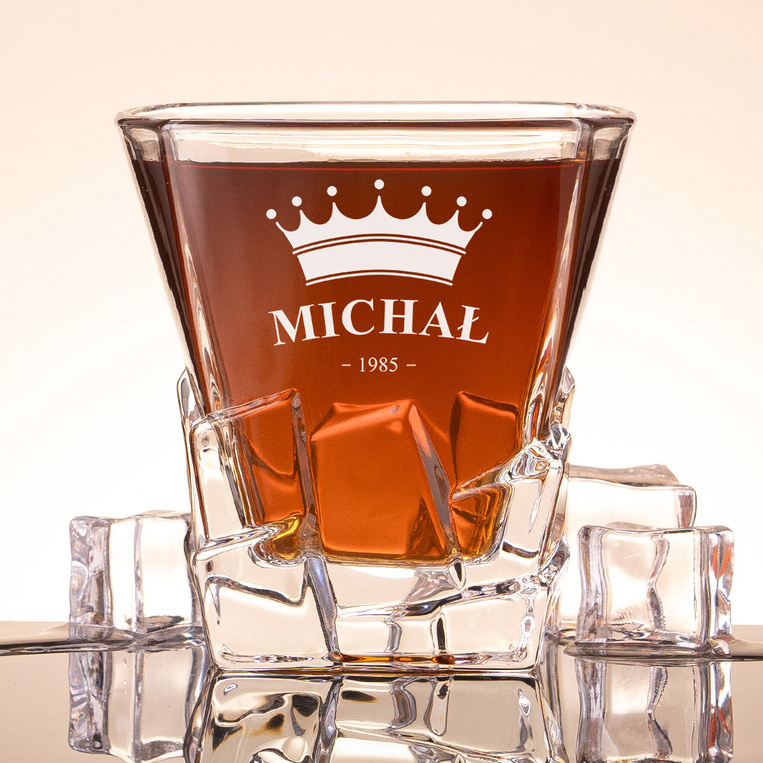 Personalizowany Zestaw PREMIUM do whisky na urodziny GRAWER KORONY IMIENIA I DATY