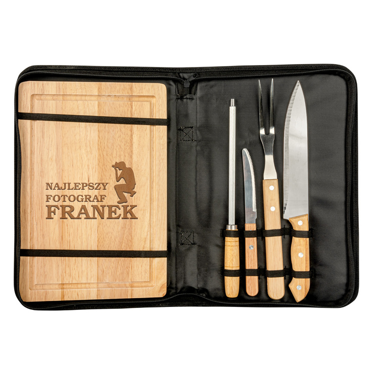 Zestaw przyborów do grilla z grawerowaną deską DLA FOTOGRAFA