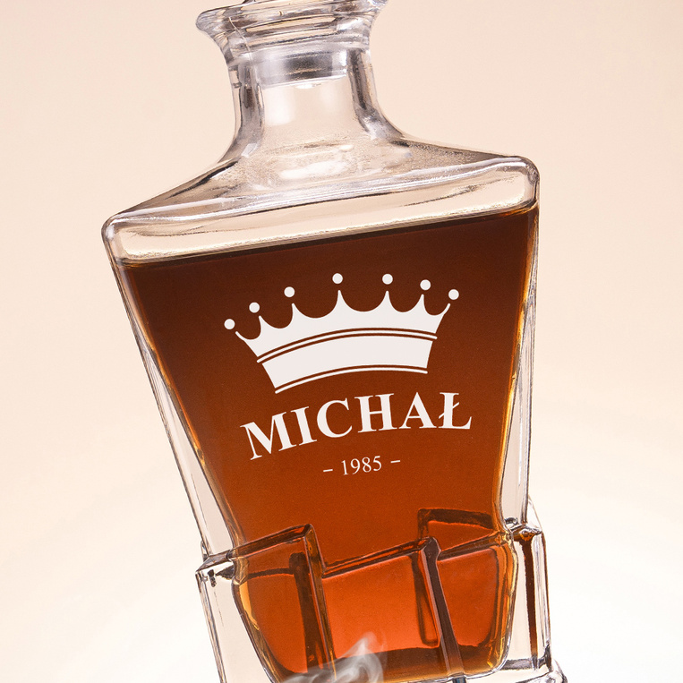 Personalizowany Zestaw PREMIUM do whisky na urodziny GRAWER KORONY IMIENIA I DATY