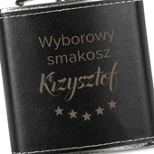 Piersiówka w skórze z grawerem WYBOROWY SMAKOSZ + IMIĘ