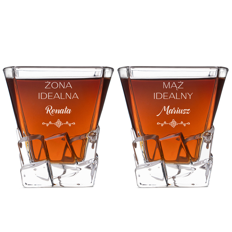 2 Szklanki do whisky PREZENT NA ROCZNICĘ z grawerem w czarnej TUBA PREZENTOWA