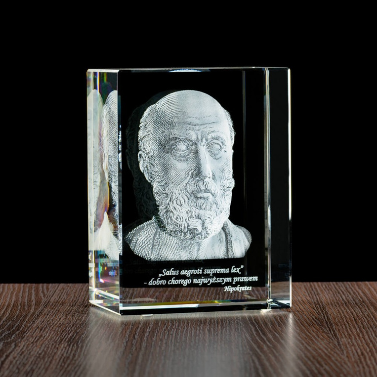 Fotokryształ 3D Hipokrates - statuetka medyczna, DLA LEKARZA