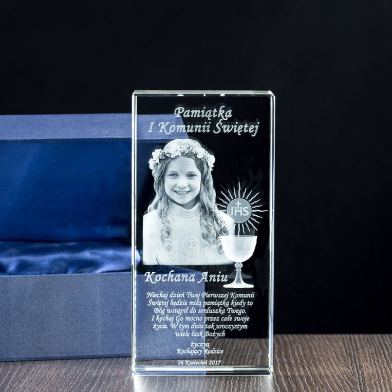 Zdjęcie 3D w krysztale Pamiątka I Komunii Świętej Fotokryształ Duży