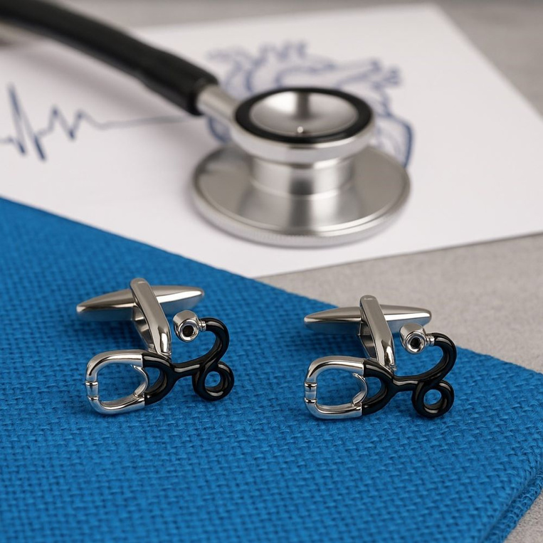 Spinki do mankietów STETOSKOP – prezent DLA LEKARZA ABSOLWENTA MEDYCYNY