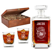 Zestaw do whisky DLA GENTLEMENA w drewnianej skrzynce GRAWER