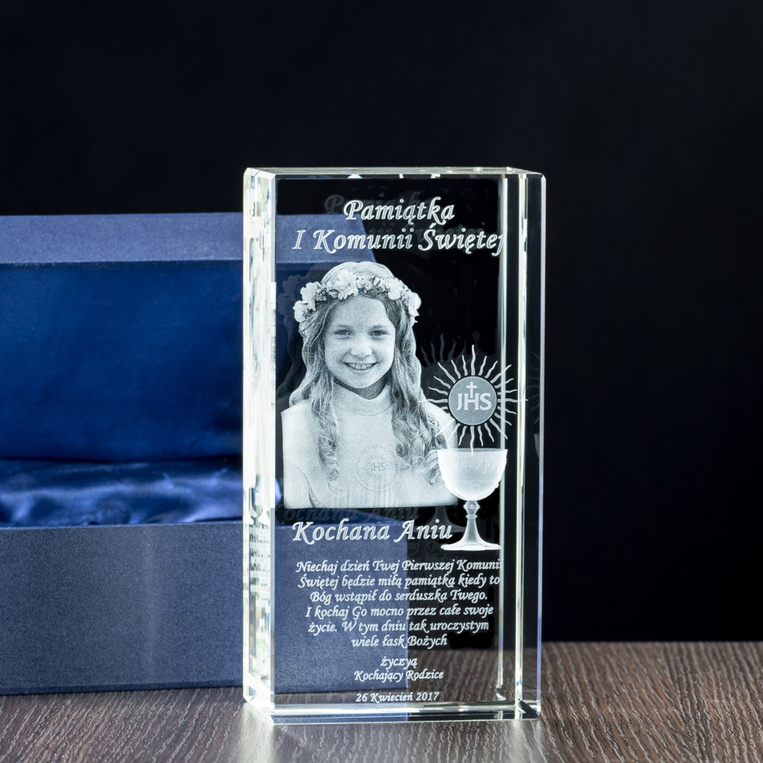 Zdjęcie 3D w krysztale Pamiątka I Komunii Świętej Fotokryształ Duży