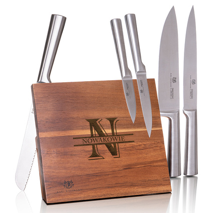 Komplet noży z blokiem magnetycznym DLA PARY - GRAWER MONOGRAMU I NAZWISKA