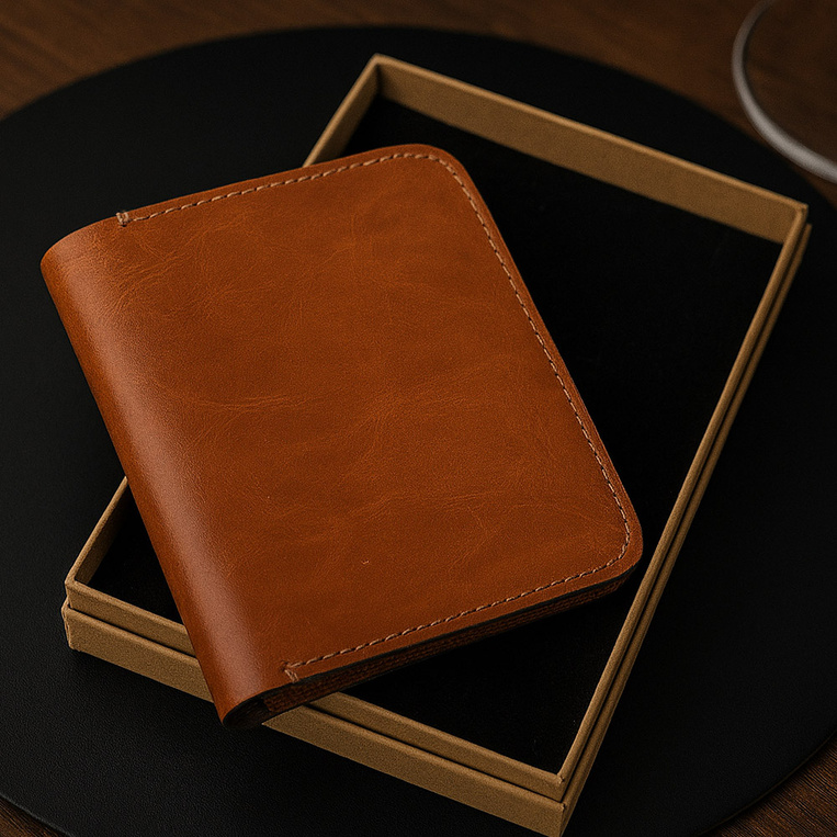 Portfel SLIM brązowy ze srebrnymi inicjałami – PREZENT DLA CHŁOPAKA, BRATA