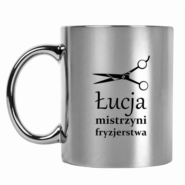 Dla fryzjerki - kubek z nadrukiem MISTRZYNI FRYZJERSTWA + IMIĘ