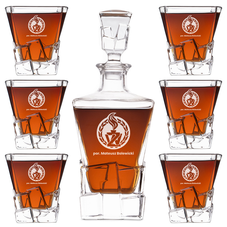 Karafka i 6 szklanek z grawerem Żandarmeria Wojskowa - zestaw do whisky