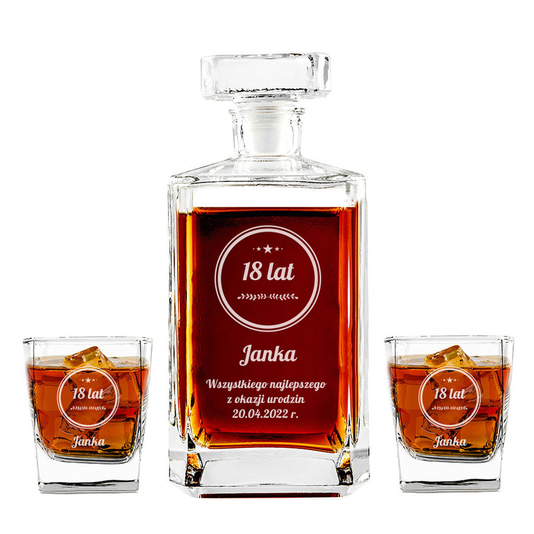Zestaw do whisky - karafka i 2 szklanki na 18 URODZINY