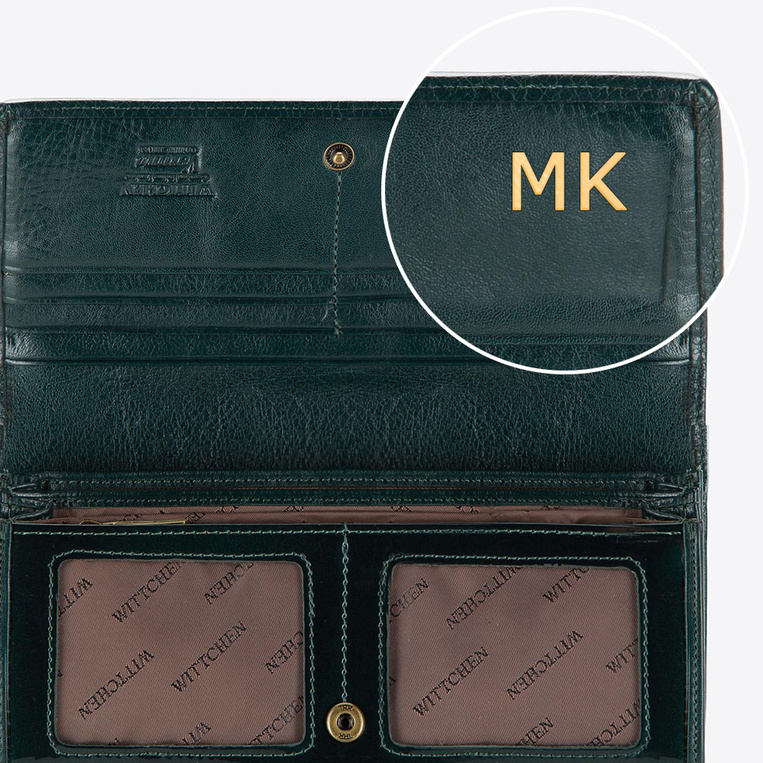 Elegancki zielony portfel damski Wittchen z personalizacją - na prezent