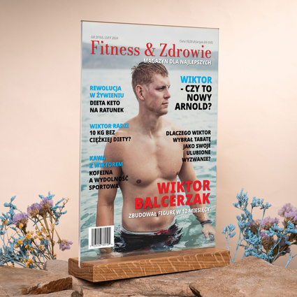 Statuetka z nadrukiem – Okładka „Fitness & Zdrowie” | Prezent dla faceta fit