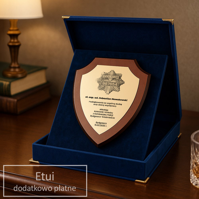 Dyplom policyjny z odznaką i dedykacją – prezent NA EMERYTURĘ AWANS