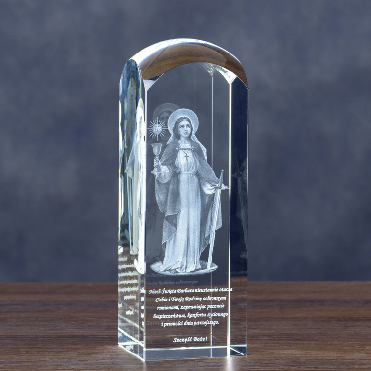 Święta Barbara - grawer postaci w szkle PATRONKA GÓRNIKÓW statuetka dla Górnika