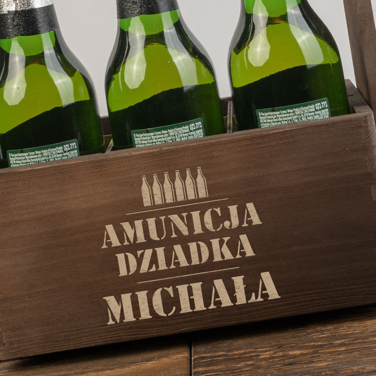 Nosidło drewniane na piwo DLA DZIADKA z grawerem AMUNICJA DZIADKA + IMIĘ