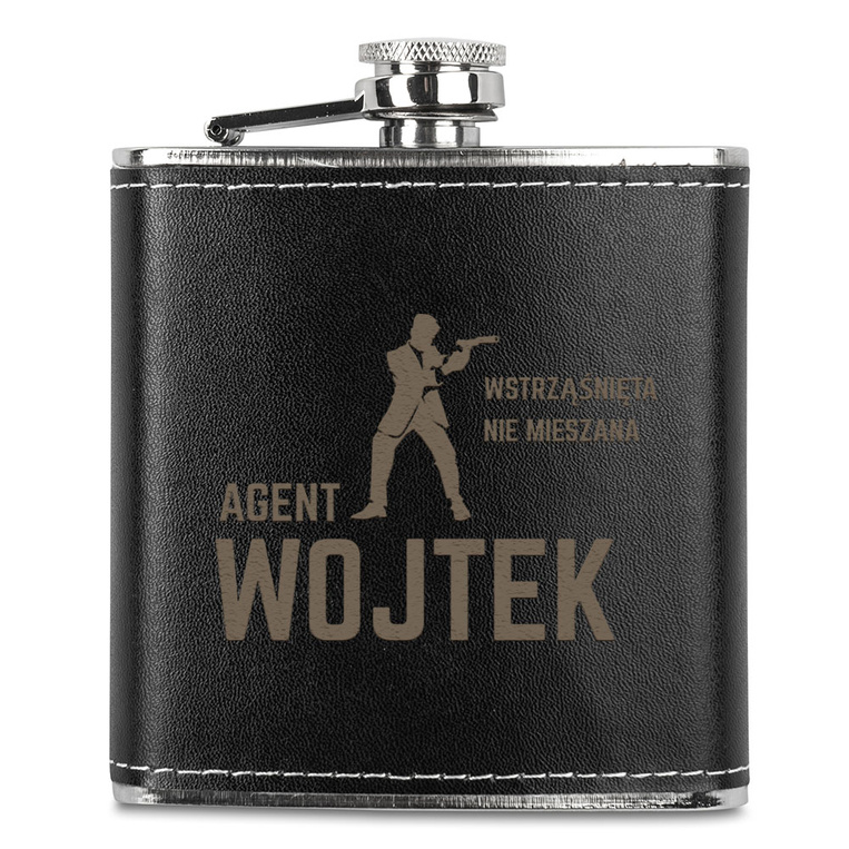 Personalizowana piersiówka w skórze z grawerem DLA AGENTA