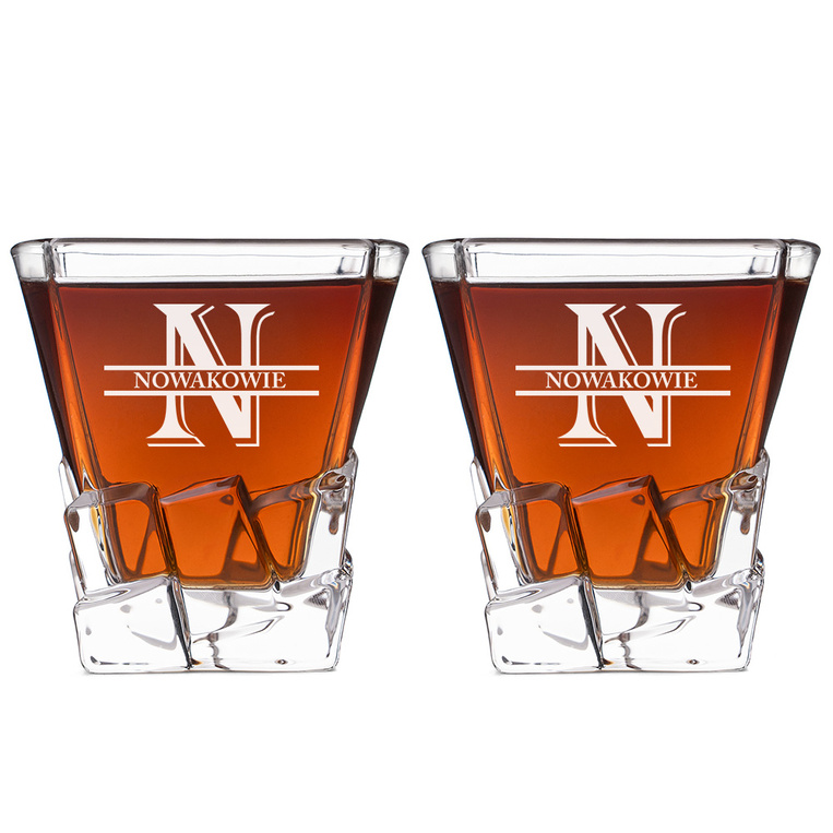 2 Szklanki do whisky z grawerem NAZWISKO i MONOGRAM w tubie prezentowej