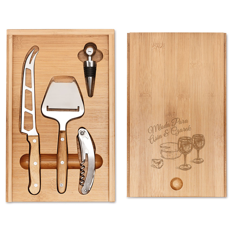 Zestaw do serów i wina PREZENT NA ŚLUB dla MŁODEJ PARY z twoim grawerem