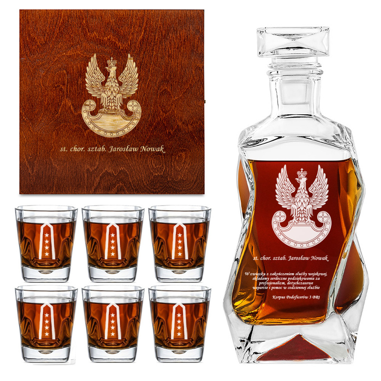 ZESTAW DO WHISKY Karafka łamana i 6 szklanek z TWOIM GRAWEREM DLA ŻOŁNIERZA WOJSKOWEGO