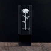 Róża 3D zatopiona w szkle - okazała statuetka na prezent Rocznica Urodziny Imieniny