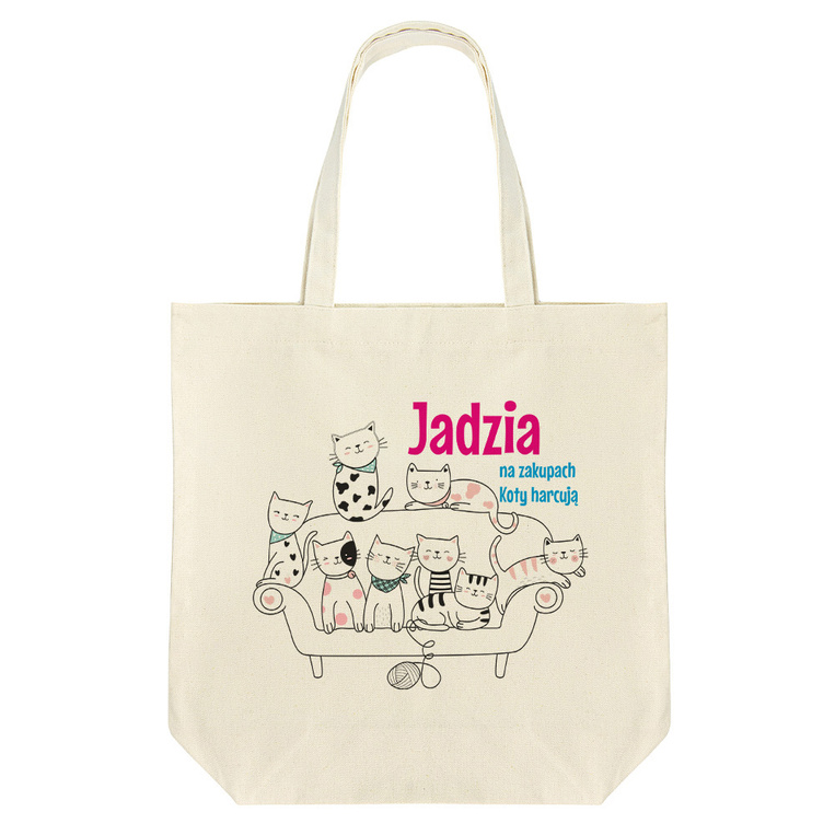 Torba na zakupy kremowa z nadrukiem DLA WIELBICIELKI KOTÓW