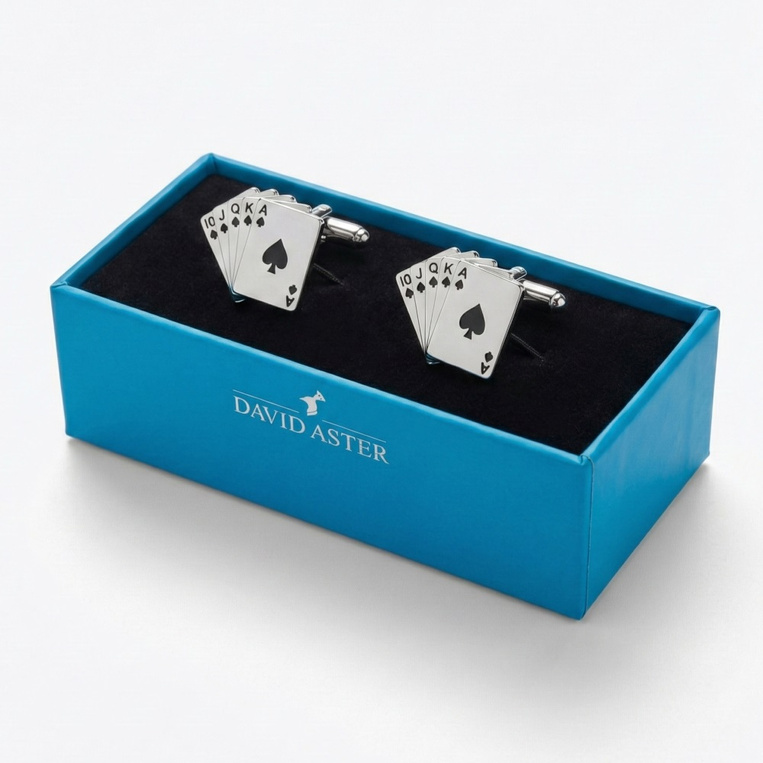 Spinki do mankietów karty do gry – stal szlachetna, eleganckie etui