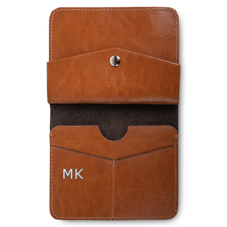 Portfel SLIM brązowy ze srebrnymi inicjałami – PREZENT DLA CHŁOPAKA, BRATA