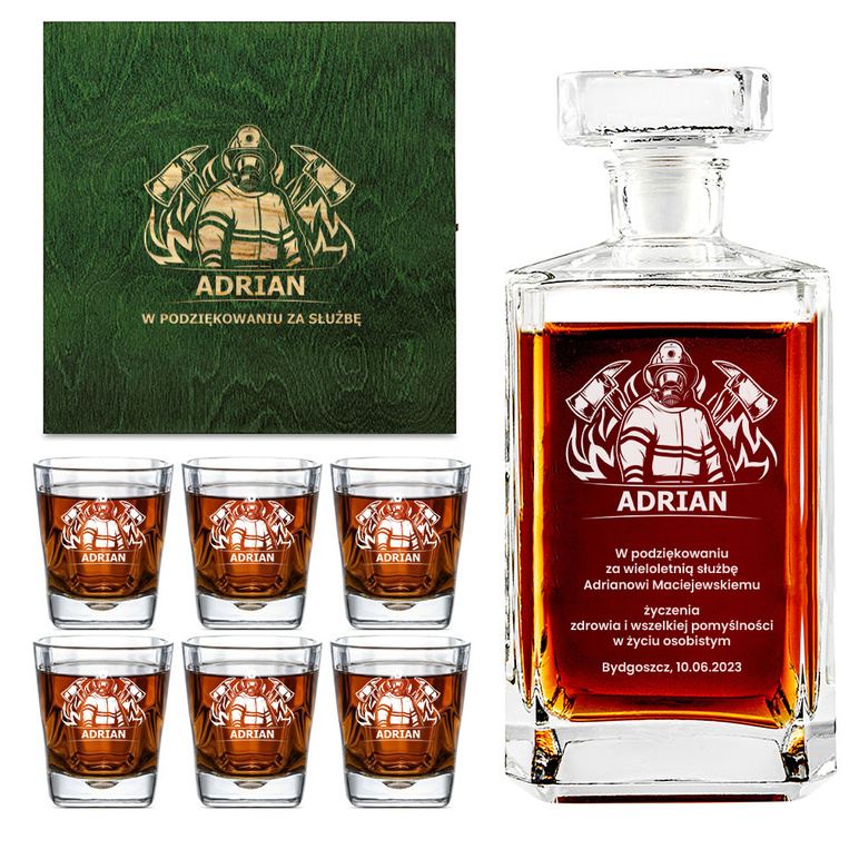 Zestaw do nalewek i whisky - karafka + 6 szklanek | Prezent dla strażaka