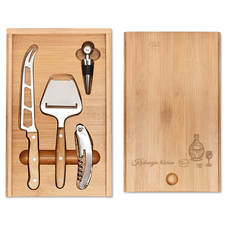 Grawerowany ZESTAW DO SERÓW I WINA w etui DLA TEŚCIÓW ROCZNICA