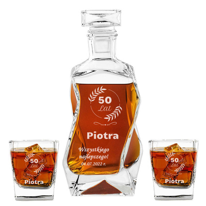 Zestaw do whisky karafka i 2 szklanki z grawerem NA URODZINY