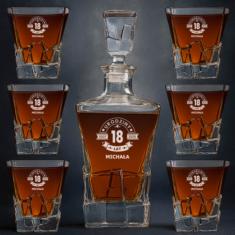 Zestaw do whisky PREMIUM na 18 URODZINY – personalizowany prezent