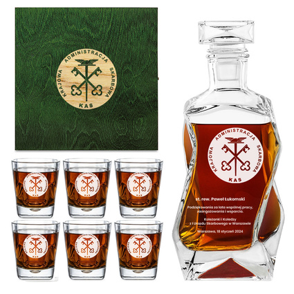Grawerowana karafka i szklanki z logotypem KAS – elegancki prezent